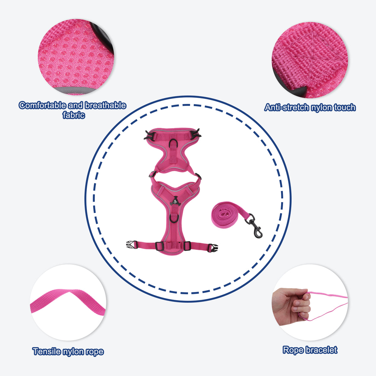 Unique Bargains Adjustable Cat Harness Leash Set With Reflective Strips Rose Red S — product image 3