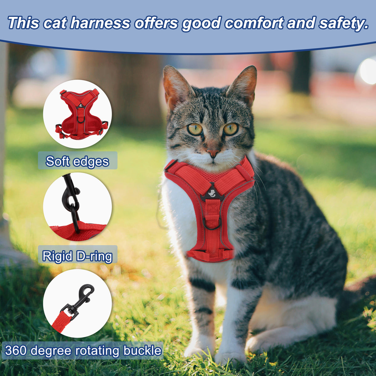 Unique Bargains Adjustable Cats Harness and Leash Set with Reflective Strips Red L — product image 2