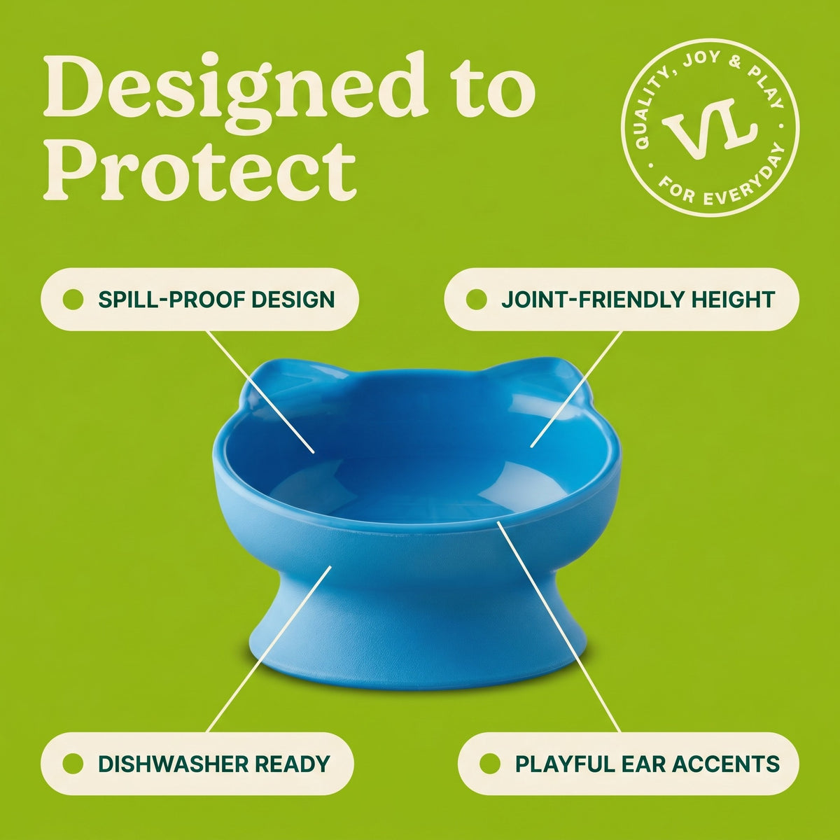 Vibrant Life 0.8-Cup Plastic Elevated Cat Ear Bowl, Blue — product image 5