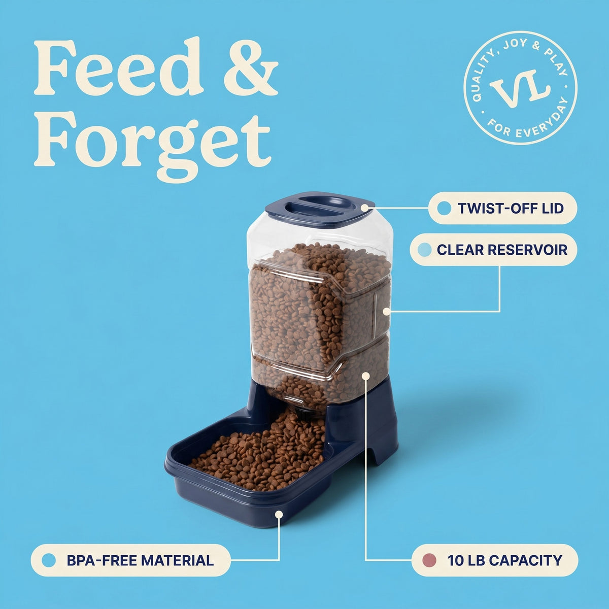 Vibrant Life 10 lb Gravity Feeder for Large Pets, Navy — product image 5