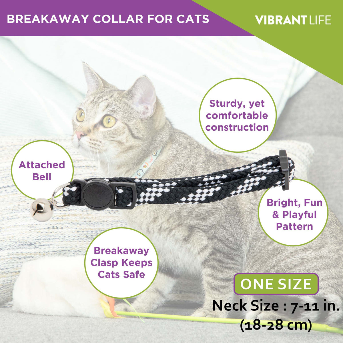 Vibrant Life 2-Pack Cat Collar, Black with Silver Reflective, and Solid Reflective, One Size — product image 8
