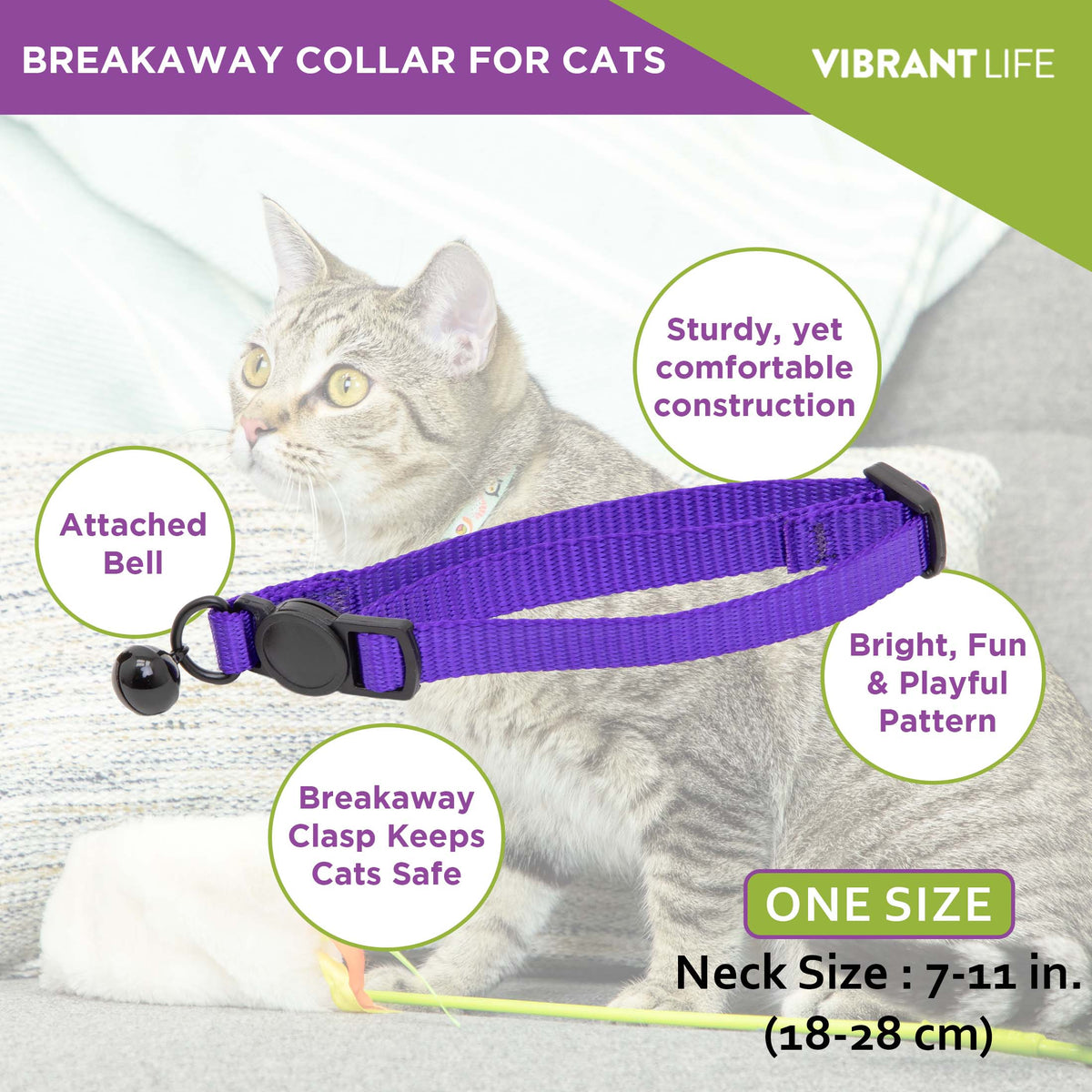 Vibrant Life 2-Pack Cat Collar, Multi Color Rainbow Stripe, and Solid Blue, One Size — product image 5