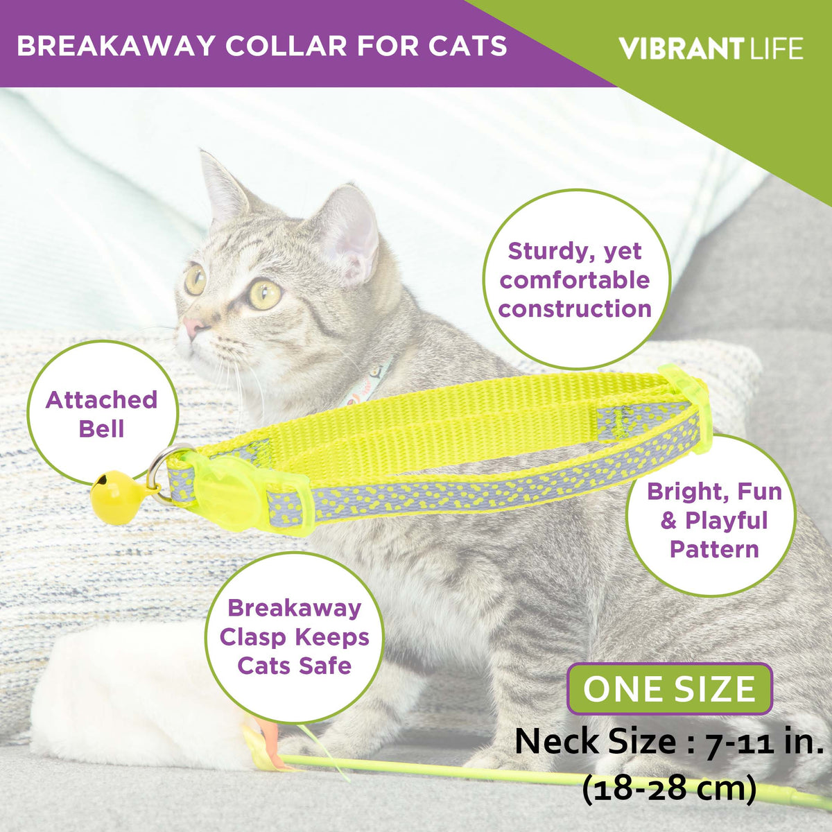 Vibrant Life 2-Pack Cat Collar, Multi Tie Dye and Yellow Reflective, One Size — product image 8