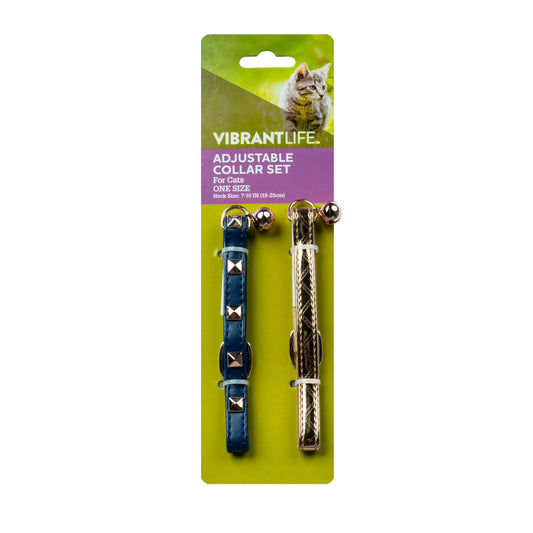 Vibrant Life 2-Pack Navy Stud & Rose Gold Textured Vegan Leather Cat Collar, One Size