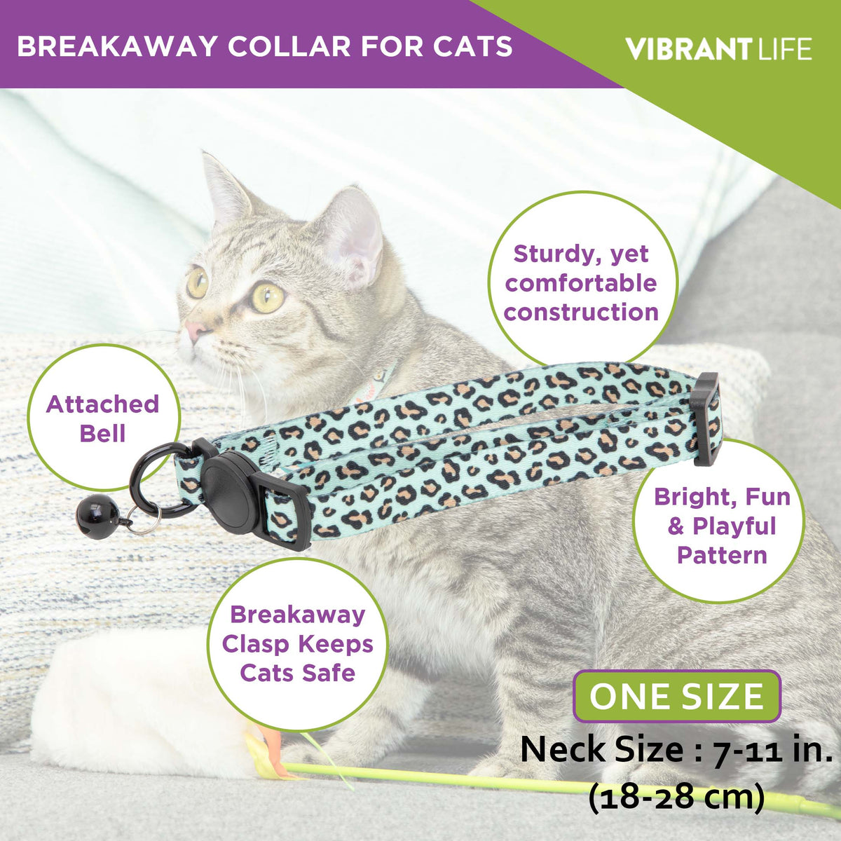 Vibrant Life 2-Pack Wide Cat Collar, Black with Silver Dots, and Mulit Leopard, One Size — product image 11