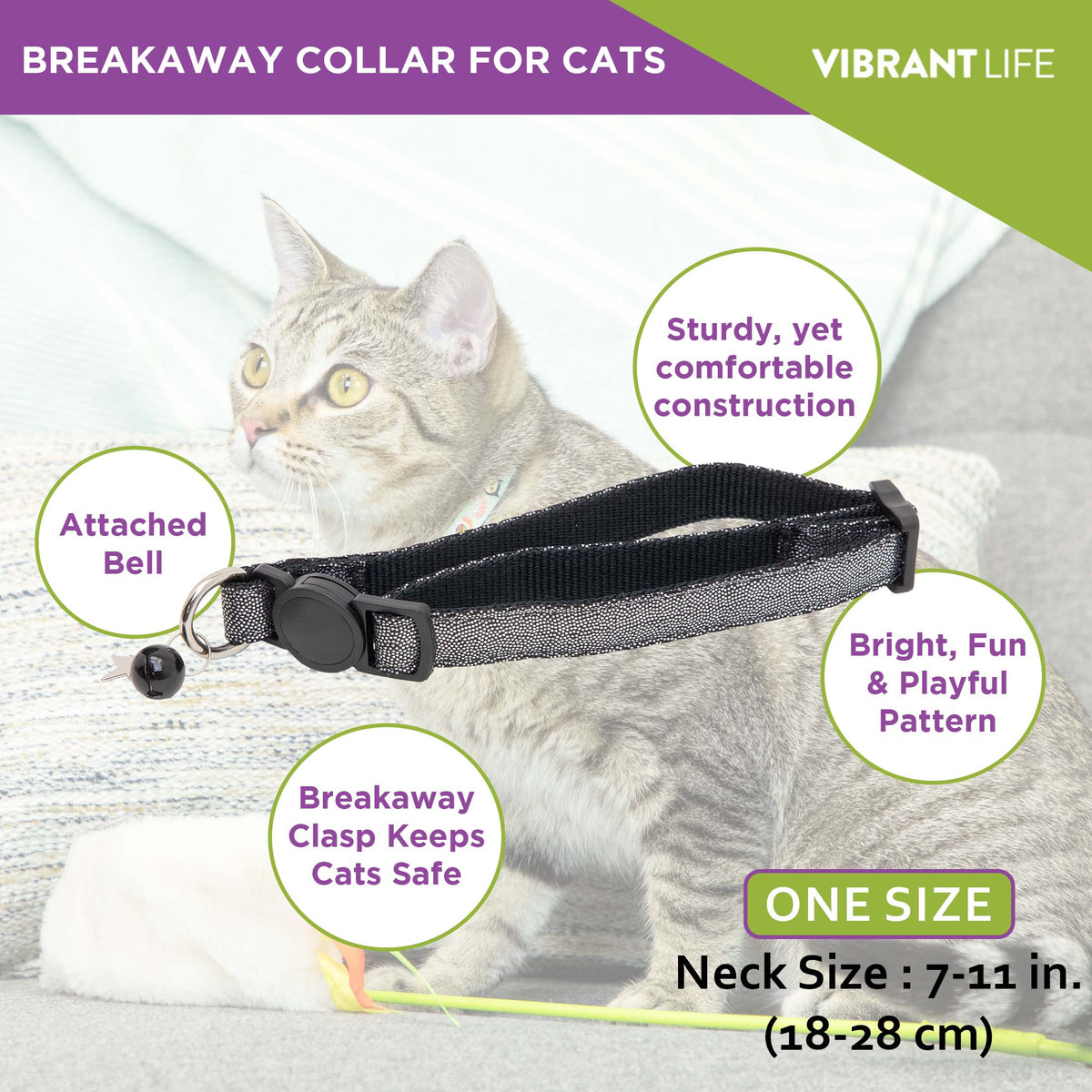Vibrant Life 2-Pack Wide Cat Collar, Black with Silver Dots, and Mulit Leopard, One Size — product image 8