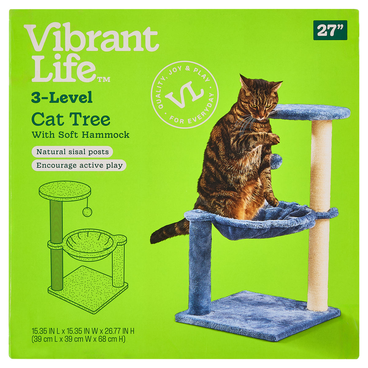 Vibrant Life 3-Level Cat Tower with Hammock, Blue, 26.7" — product image 7