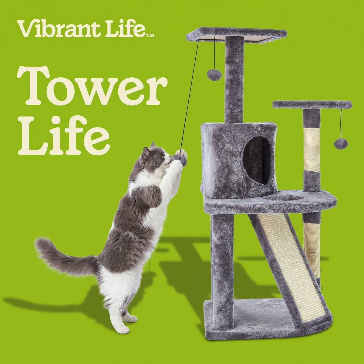 Vibrant Life 5-Level Multi-Functional Cat Tree Condo, Gray, 44.5" — product image 4