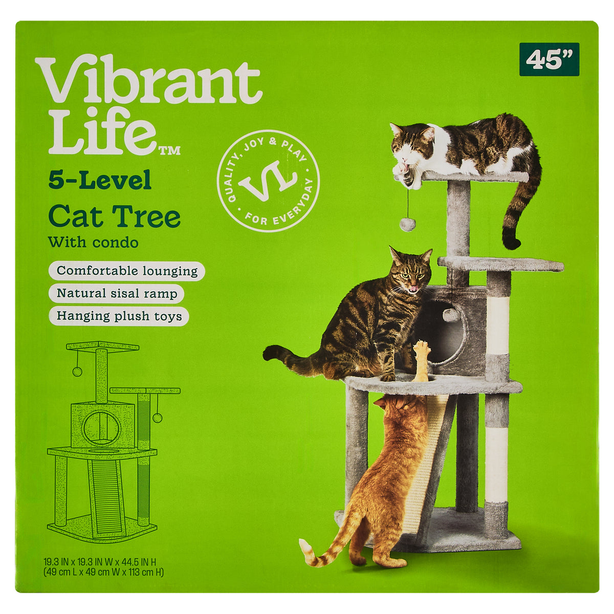 Vibrant Life 5-Level Multi-Functional Cat Tree Condo, Gray, 44.5" — product image 9