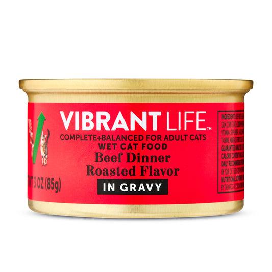 Vibrant Life Beef Dinner Roasted Flavor in Gravy Wet Cat Food, 3 oz Can