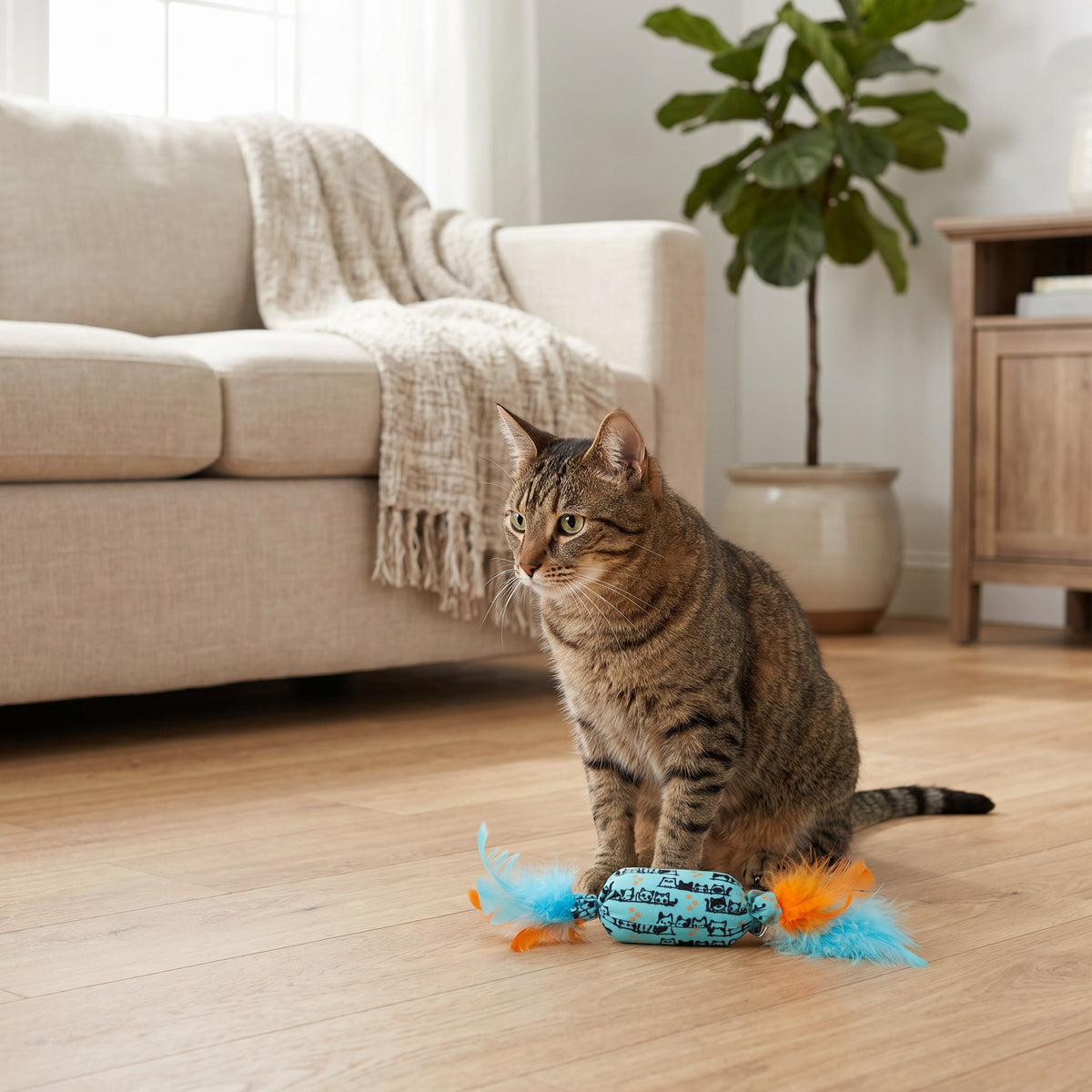 Vibrant Life Blue Candy-Shaped Catnip Cat Toy with Feathers — product image 3