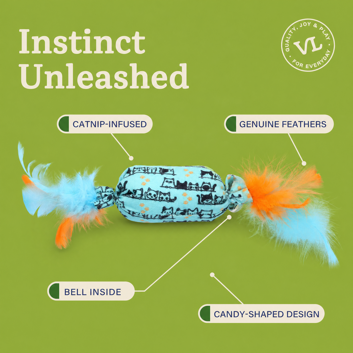 Vibrant Life Blue Candy-Shaped Catnip Cat Toy with Feathers — product image 5