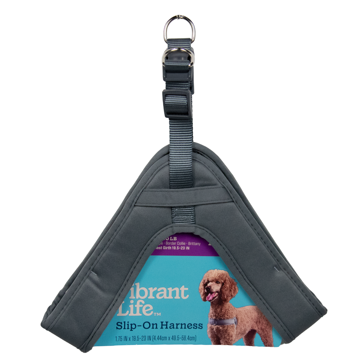 Vibrant Life Cushion Adjustable Slip-On Dog Harness, Gray, M