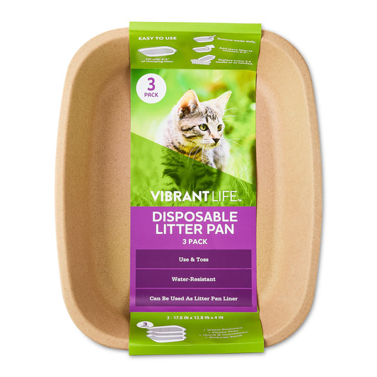 Vibrant Life Disposable Water-Resistant Cat Litter Box, 3 Count