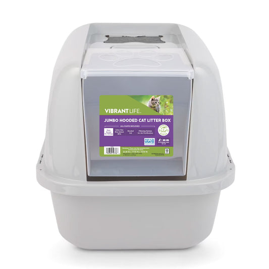 Vibrant Life Giant Hooded Enclosed Cat Litter Box, Beige