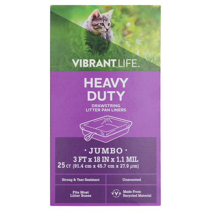 Vibrant Life Heavy Duty Jumbo Drawstring Litter Pan Liners, Unscented, 25 Count