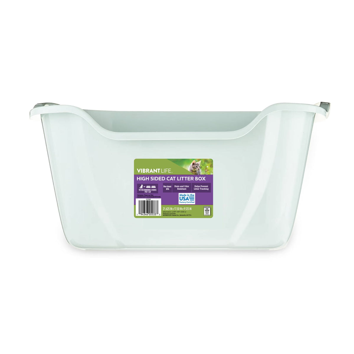 Vibrant Life High-Sided Open Cat Litter Box, XL, Green
