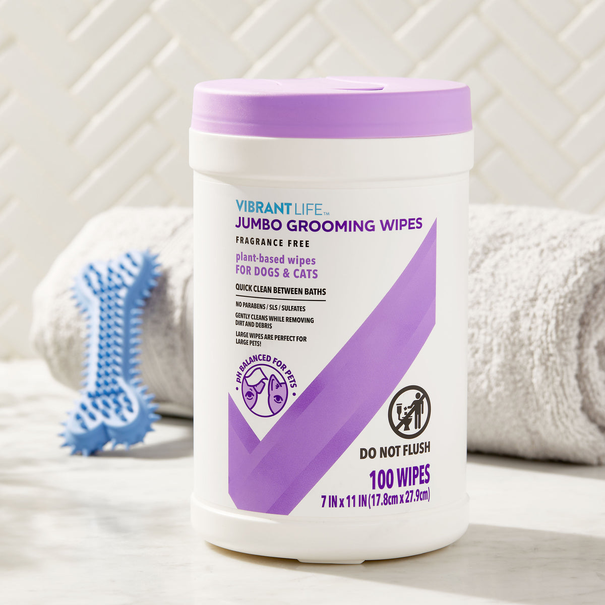 Vibrant Life Jumbo Grooming Wipes for Dogs & Cats, Fragrance Free, 100 Count — product image 2