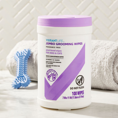 Vibrant Life Jumbo Grooming Wipes for Dogs & Cats, Fragrance Free, 100 Count — product image 2