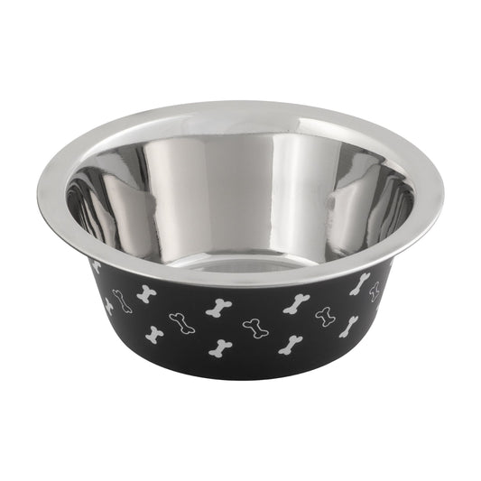 Vibrant Life Medium Stainless Steel Dog Bowl, Black with Bones, 25.75 fl oz