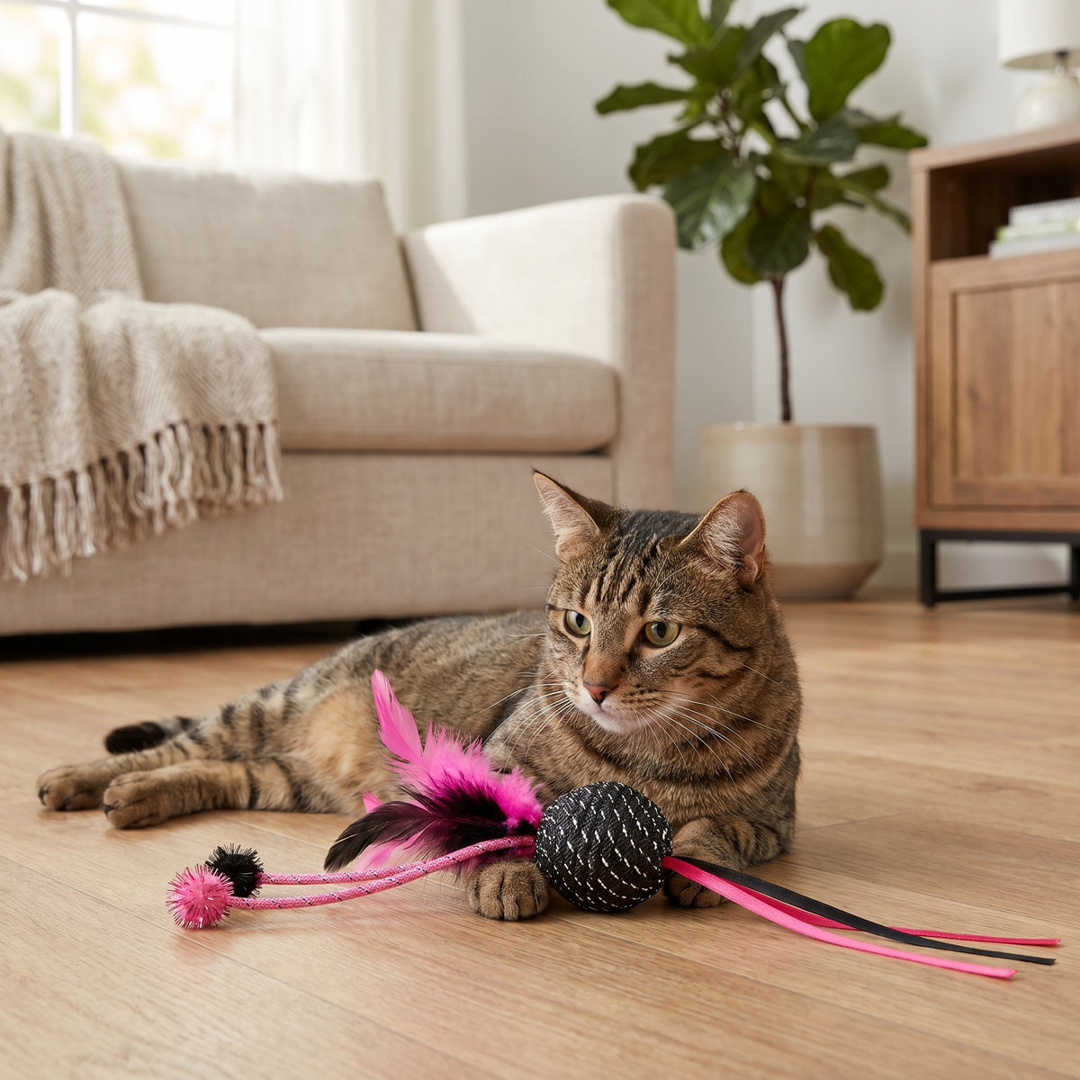 Vibrant Life Pink Mesh Feather Ball Cat Toy — product image 3