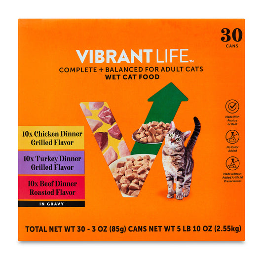 Vibrant Life Variety Pack Grilled & Roasted Flavor in Gravy Wet Cat Food, 30 ct, 3 oz Cans