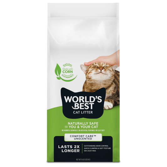 WORLD'S BEST CAT LITTER Comfort Care Unscented - Natural Ingredients, Quick Clumping, Flushable, 99% Dust Free - Long-Lasting Odor Control & Easy Scooping - 8 lb Bag