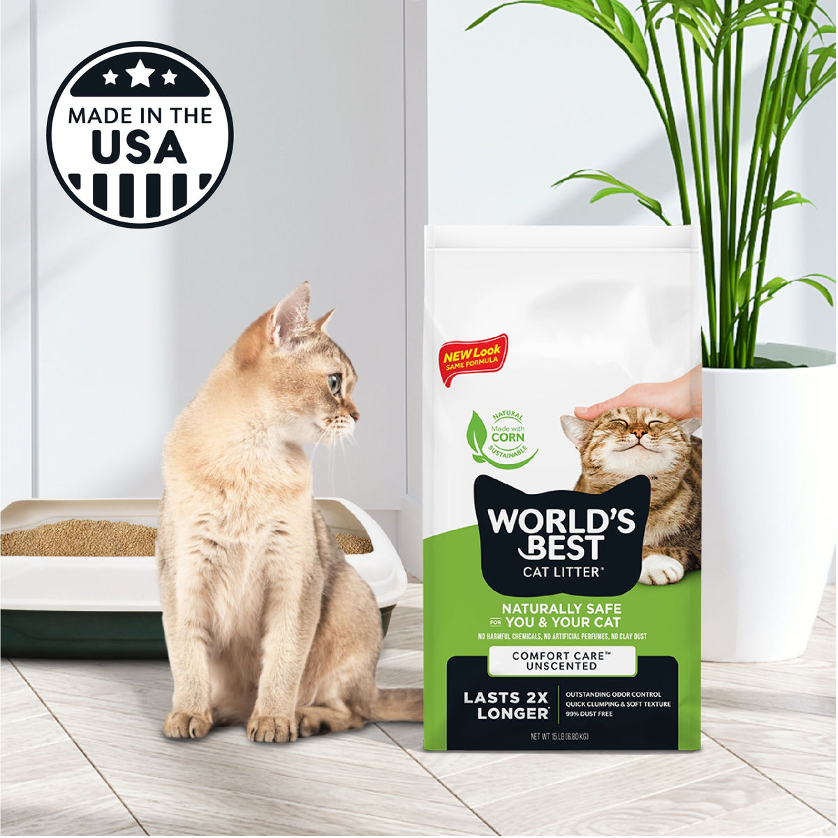 WORLD'S BEST CAT LITTER Comfort Care Unscented - Natural Ingredients, Quick Clumping, Flushable, 99% Dust Free - Long-Lasting Odor Control & Easy Scooping - 8 lb Bag — product image 5