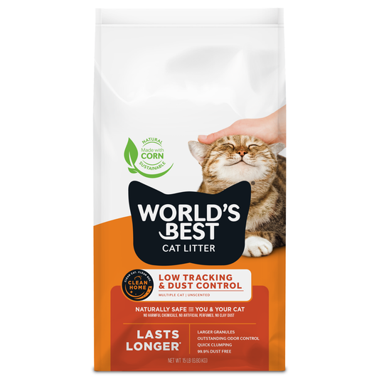 WORLD'S BEST CAT LITTER Low Tracking & Dust Control Multiple Cat Unscented - Natural Ingredients, Quick Clumping, Flushable - Long-Lasting Odor Control & Easy Scooping- 15 lb Bag