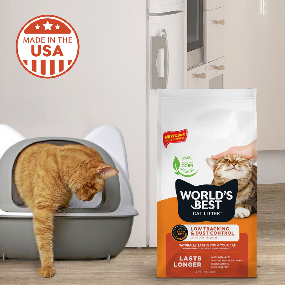 WORLD'S BEST CAT LITTER Low Tracking & Dust Control Multiple Cat Unscented - Natural Ingredients, Quick Clumping, Flushable - Long-Lasting Odor Control & Easy Scooping- 15 lb Bag — product image 5