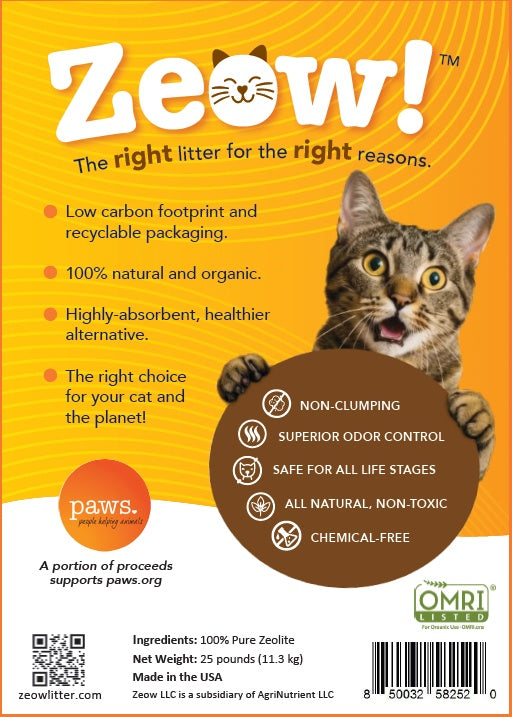 Zeow Non-Clumping, Organic, All-Natural Zeolite, Low Dust Cat Litter, 25 lb Pail